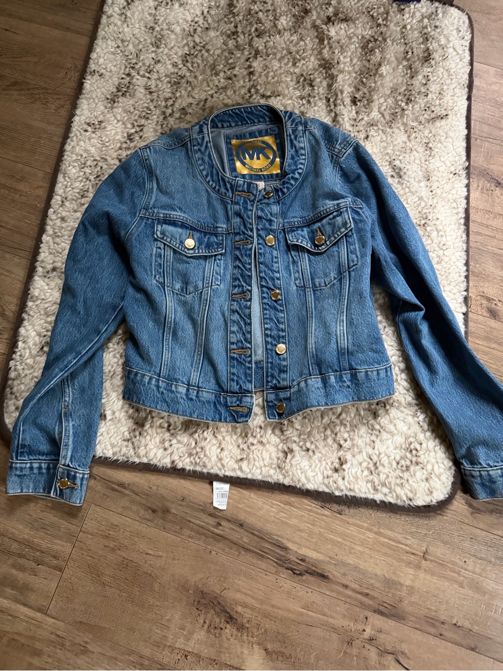 Michael Kors cropped Medium Blue Denim Jacket with Gold Hardware